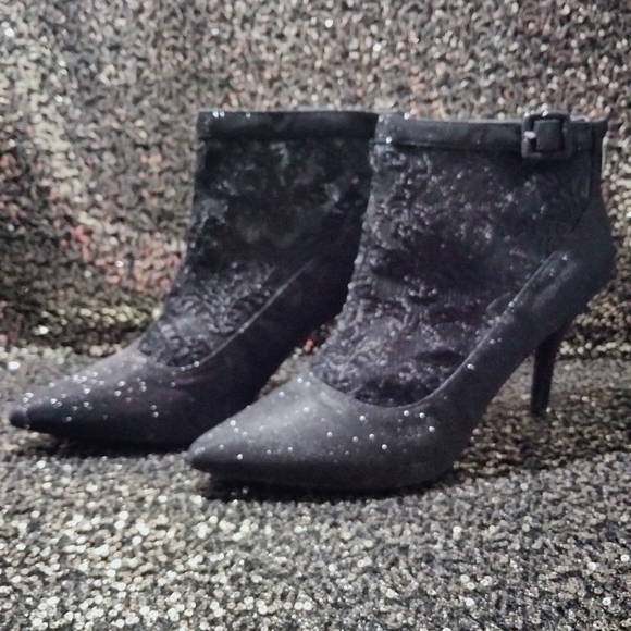 J.Renee Shoes - Black Sparkle Lace Ankle Boots